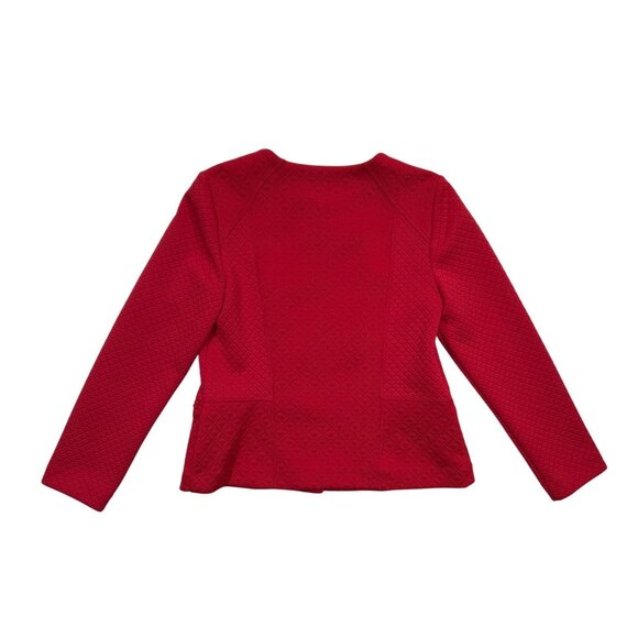Chicos Blazer Jacket Womens Size 1 Red Textured Knit Snap‎ Closure - Picture 2 of 7